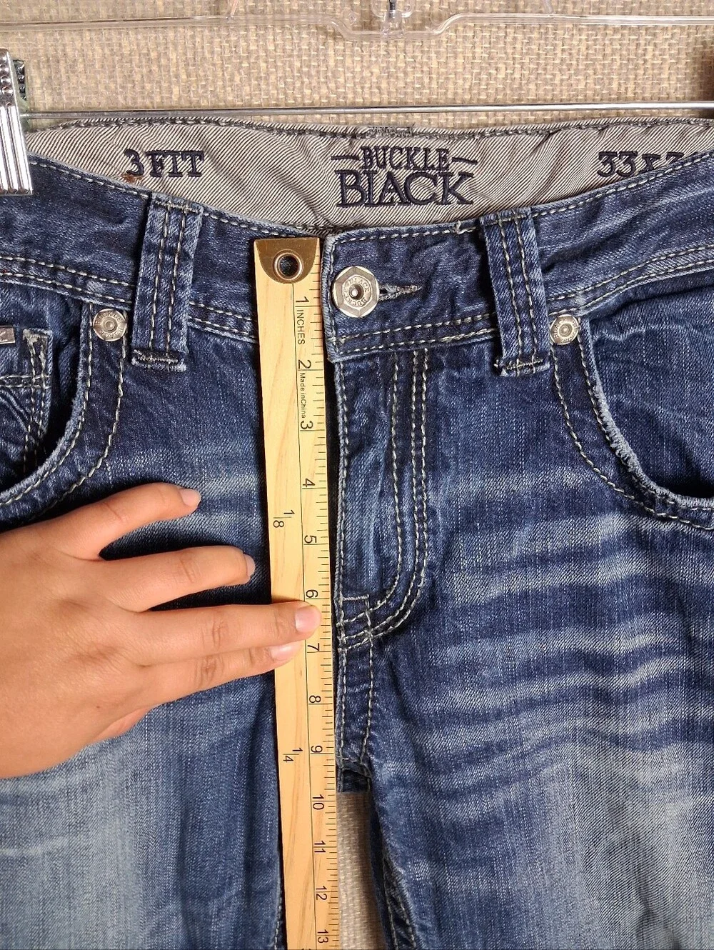 Buckle Black Fit No. 3 Straight Leg Jeans Mens 33x34 Blue Medium Wash Whiskering
